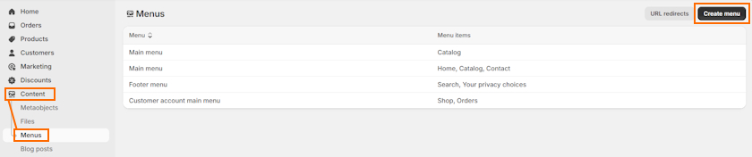 Create menus in Shopify