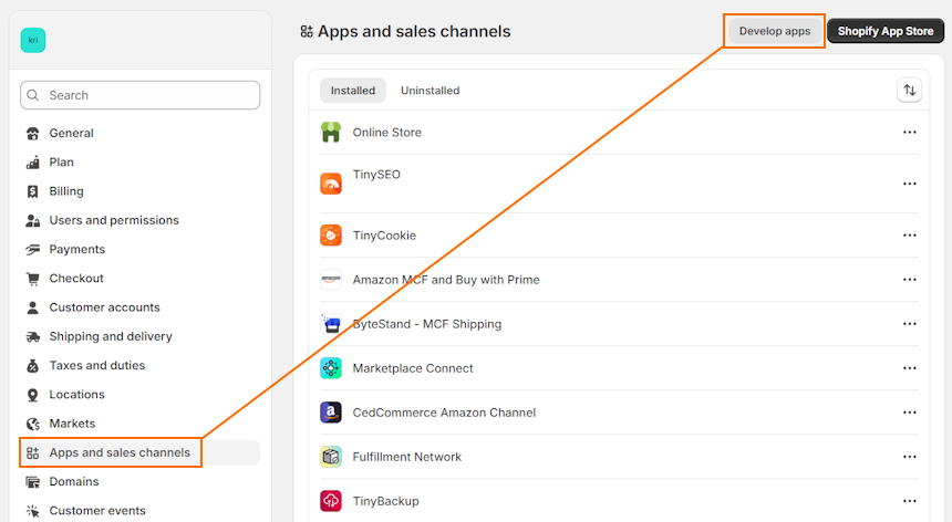 Find API details on Shopify