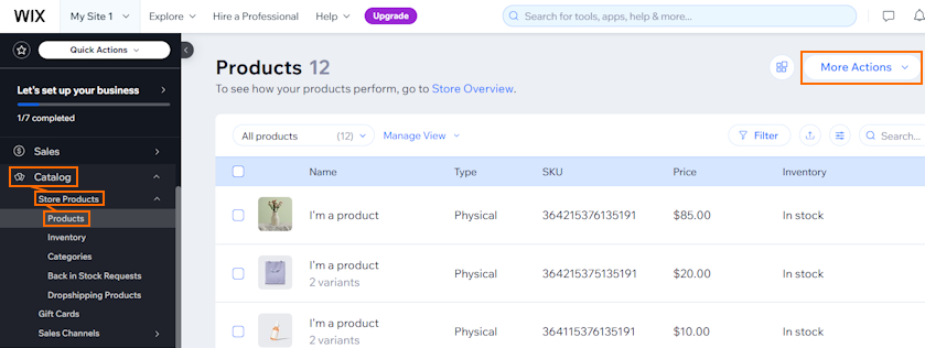 Wix Product export
