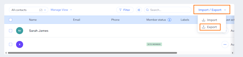 Export contacts on Wix