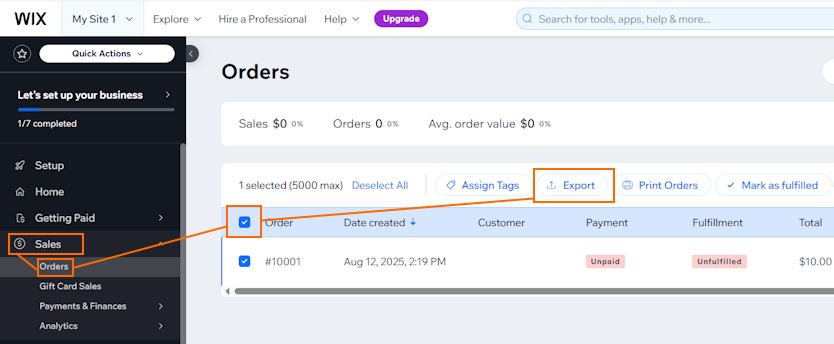 Export Wix orders