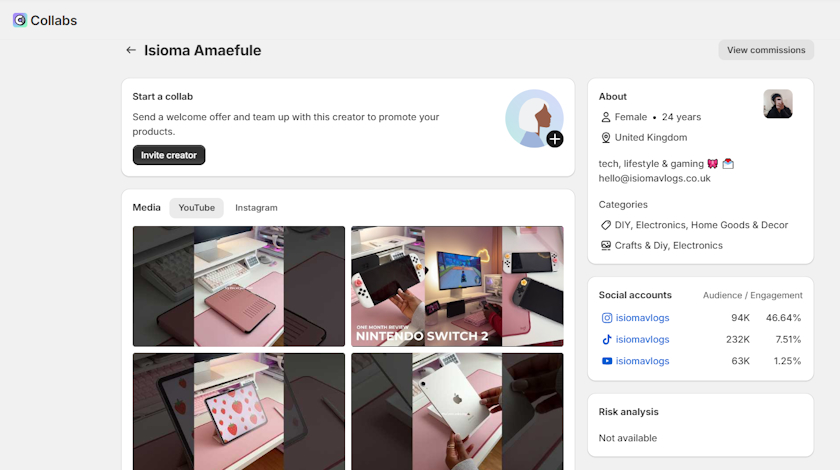 Shopify Collabs creator profile
