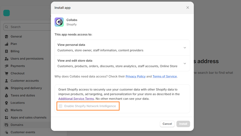 Enable Shopify network intelligence