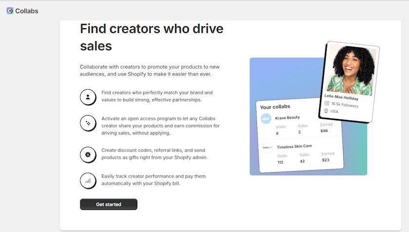Shopify Collabs get started