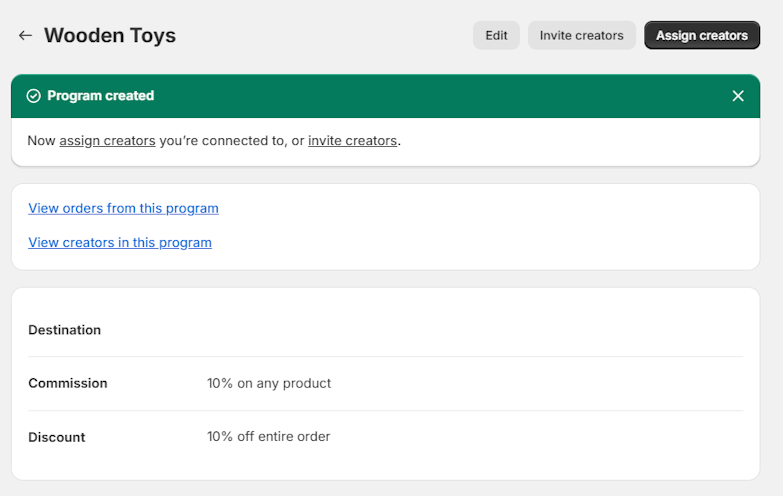 Shopify Collabs invite creators