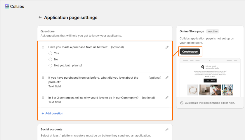 Shopify Collabs application management