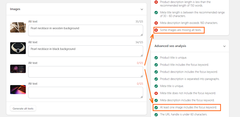 TinySEO image alt text SEO analysis