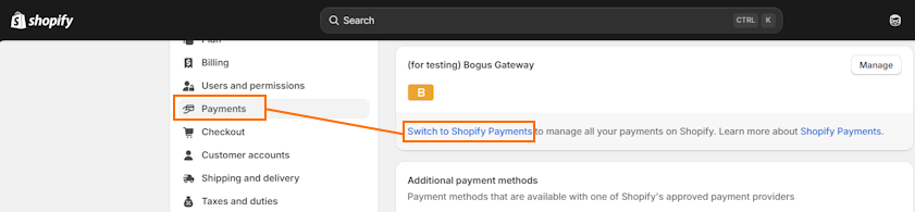 Switch to Shopify Payments