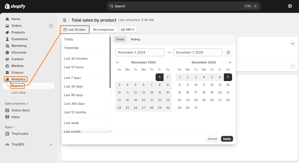 Sales by product on Shopify