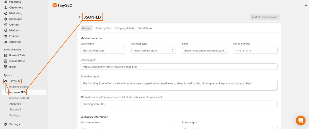 TinySEO JSON-LD setup