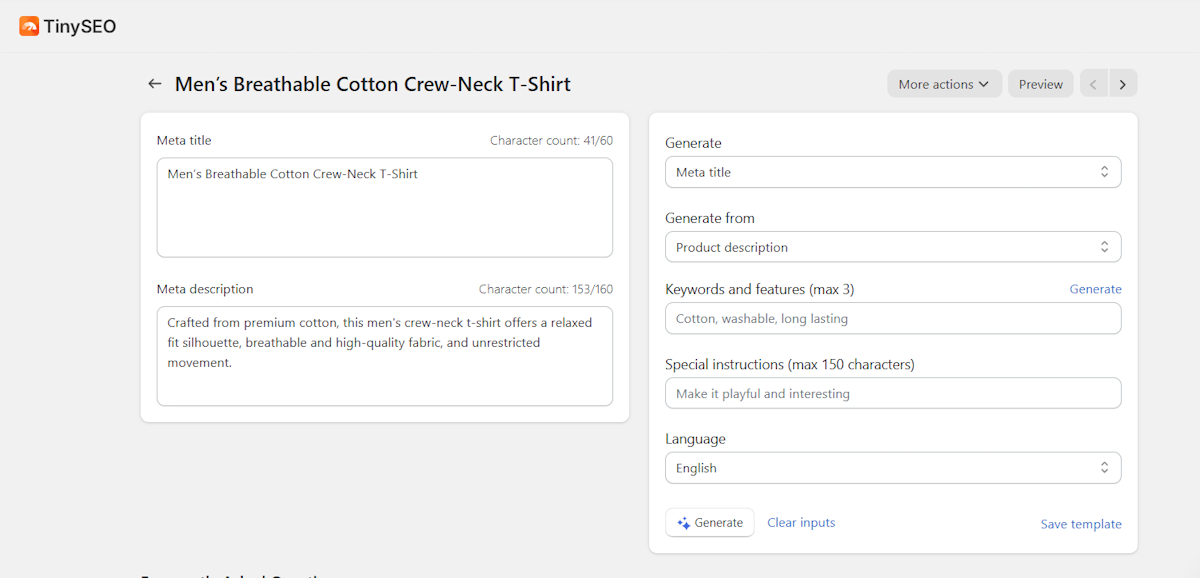TinySEO AI metadata generation