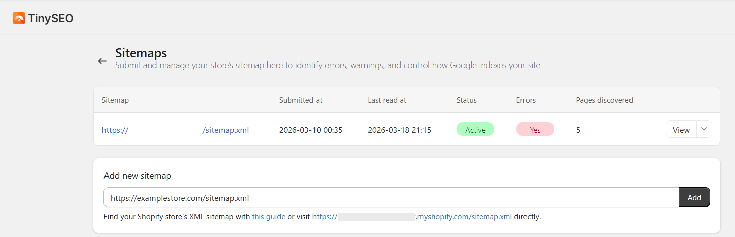 TinySEO sitemap management