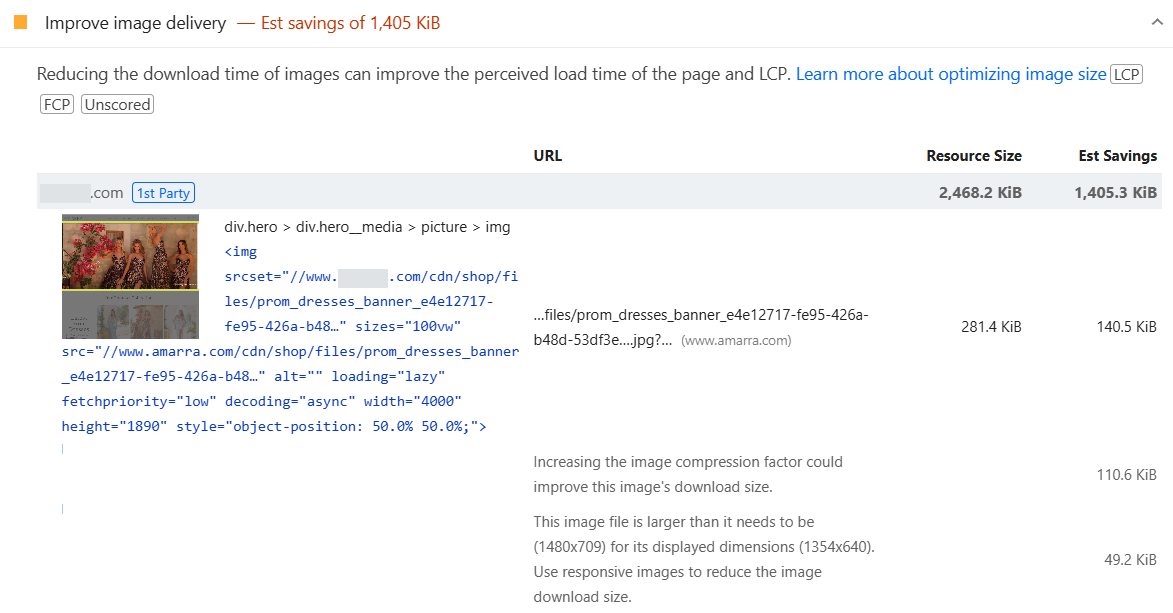 PageSpeed Insights issues with image delivery