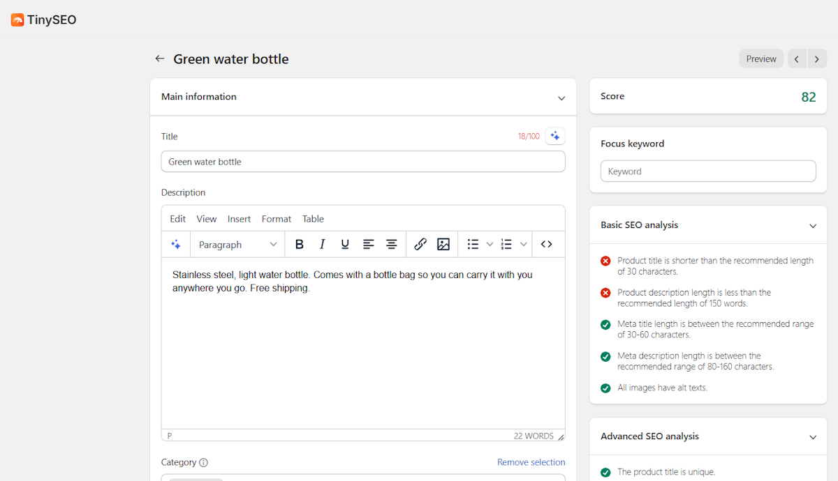 On-page SEO audits on TinySEO