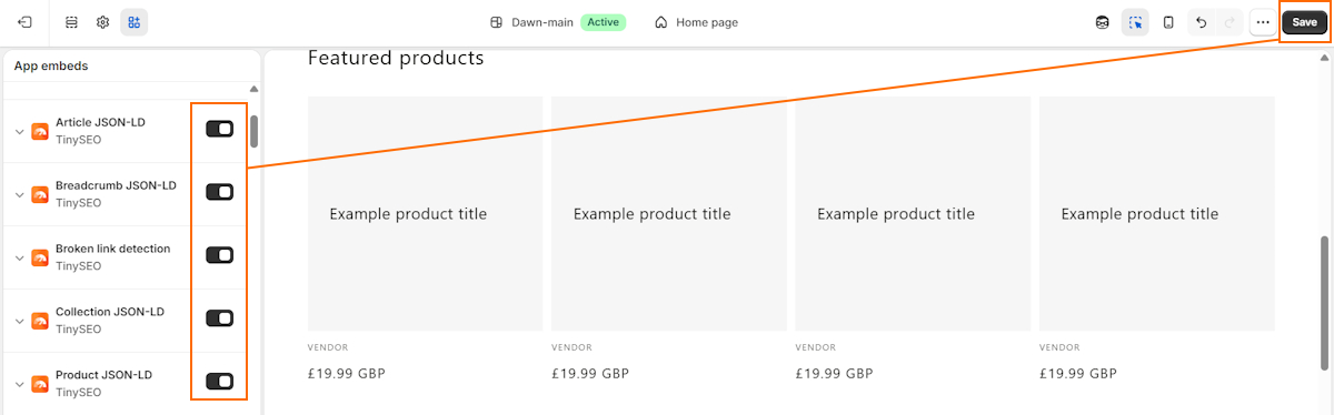 TinySEO JSON-LD setup theme extensions