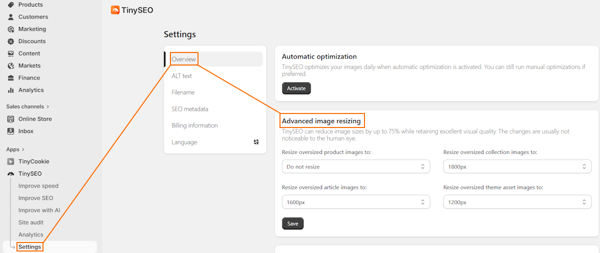 TinySEO image resizing automation