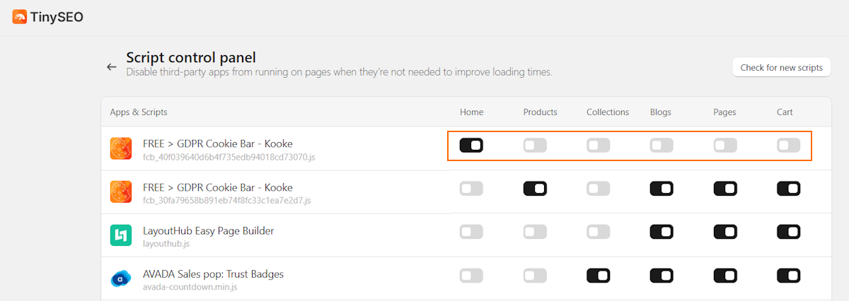 TinySEO script management
