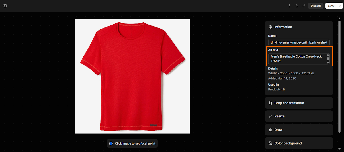 Add alt texts on Shopify