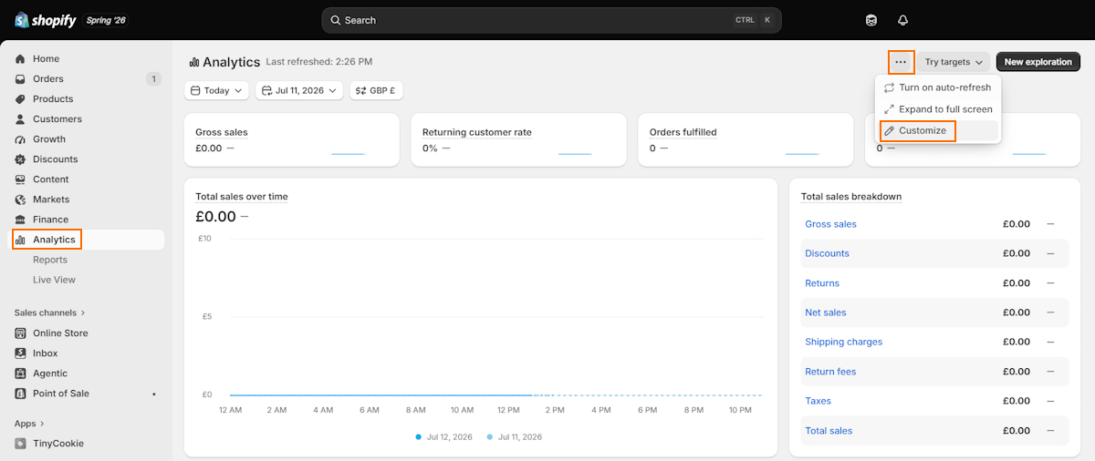 Shopify reports dashboard