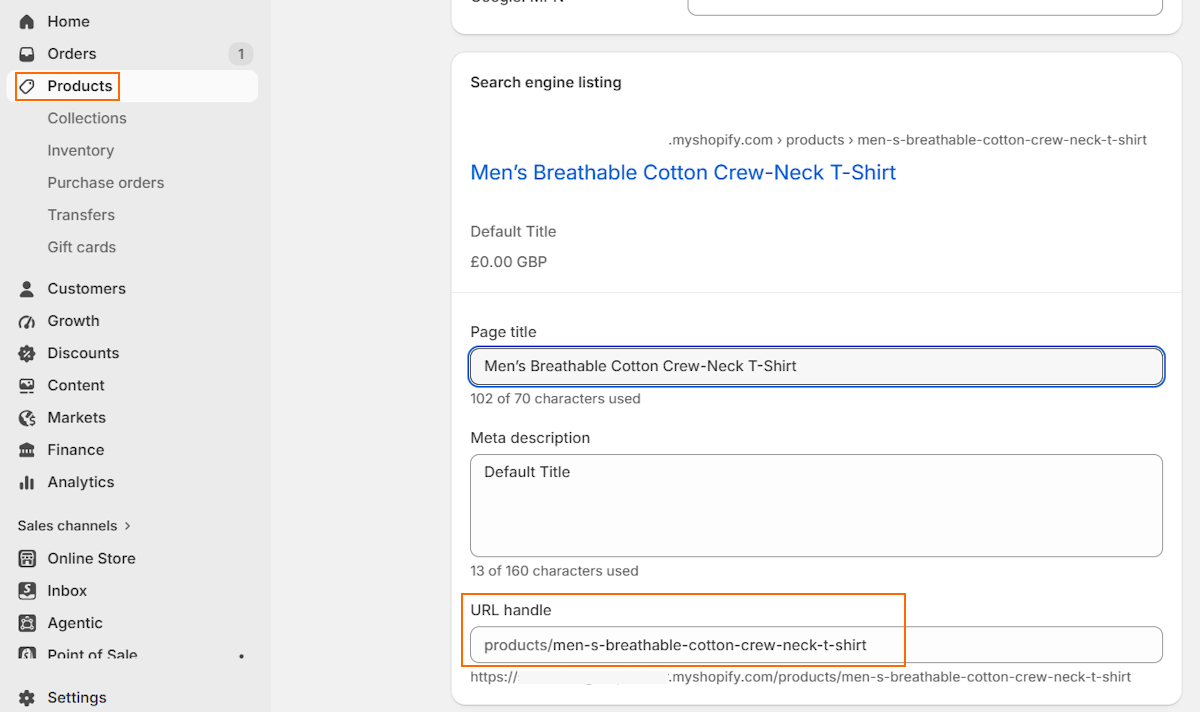 Shopify URL handle editing