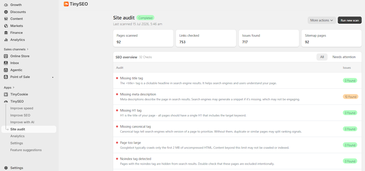TinySEO site audit