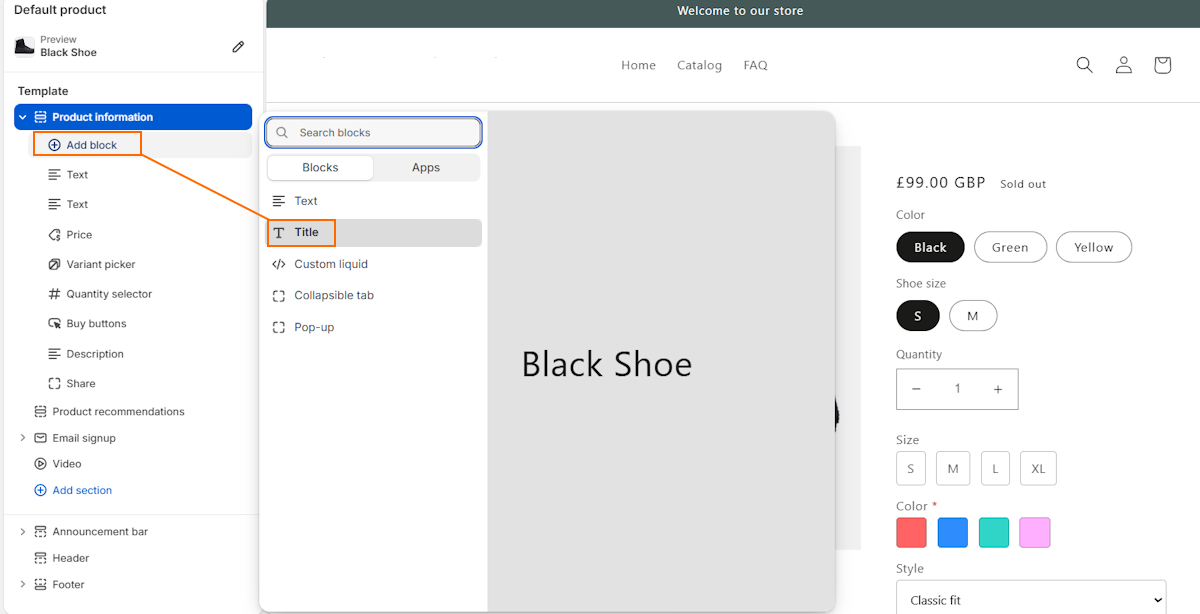 Add H1 title to Shopify