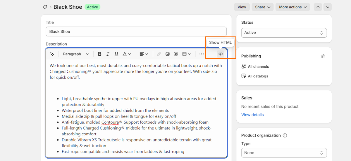 Show HTML in Shopify