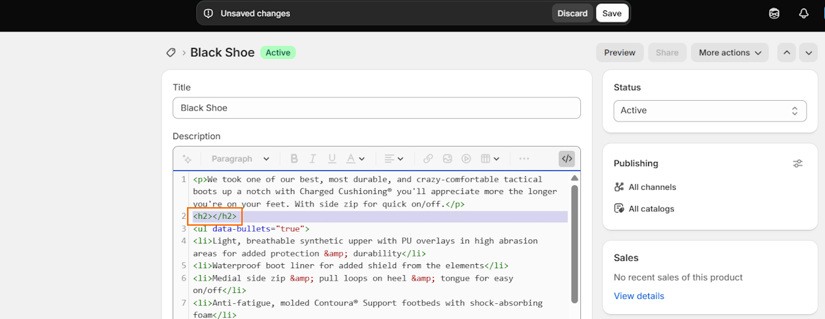 Delete empty heading tags in HTML Shopify
