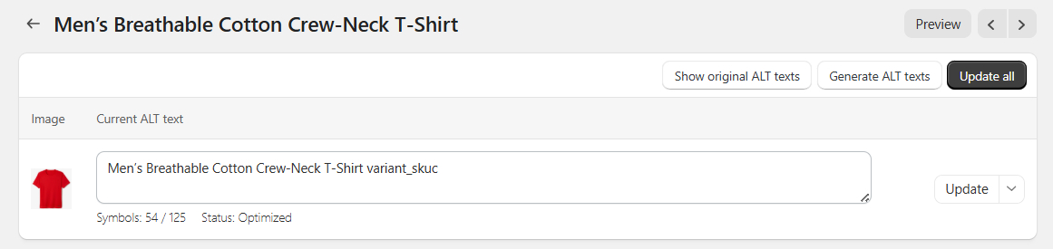 TinySEO alt text editing on Shopify