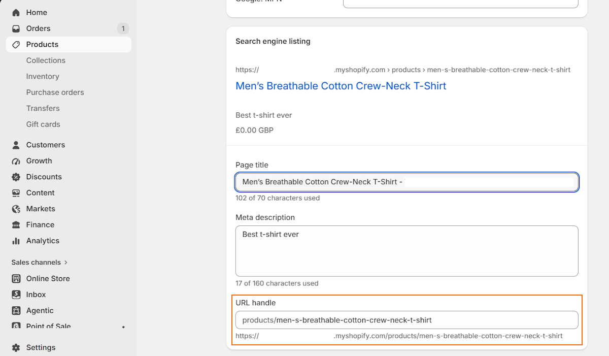 URL handle editing on Shopify