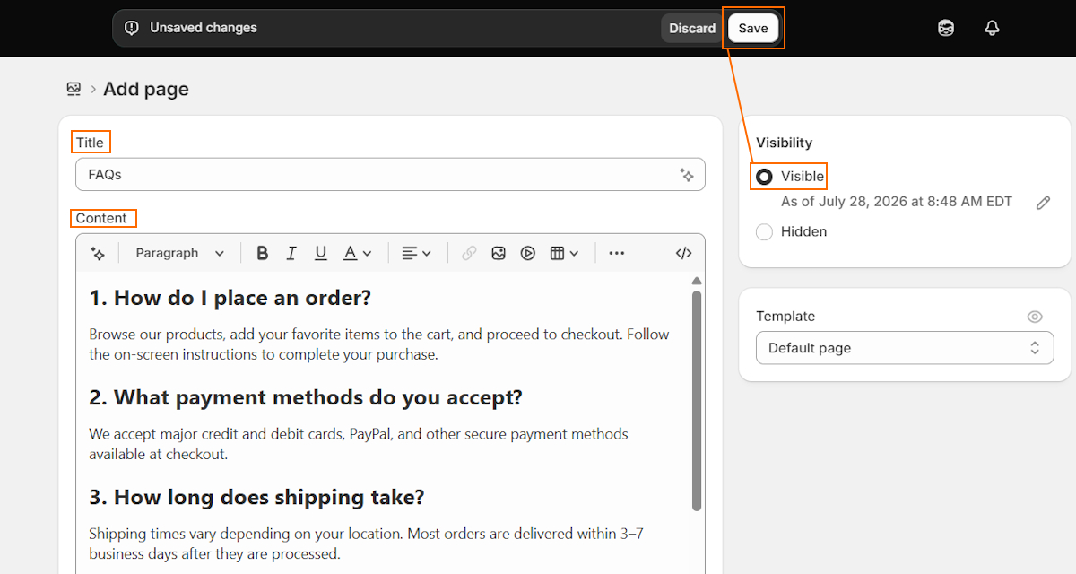 Create an FAQ page on Shopify