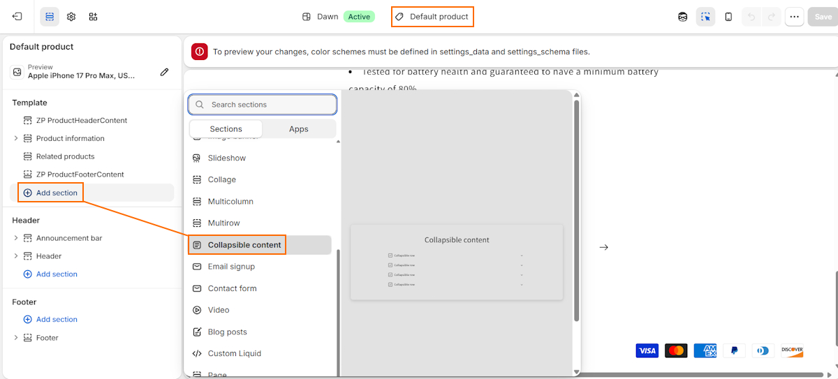 Add FAQ section on Shopify