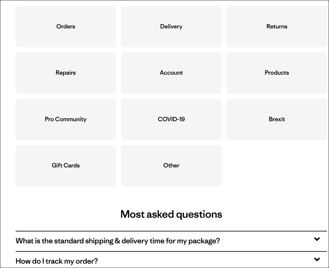 Patagonia FAQ page example