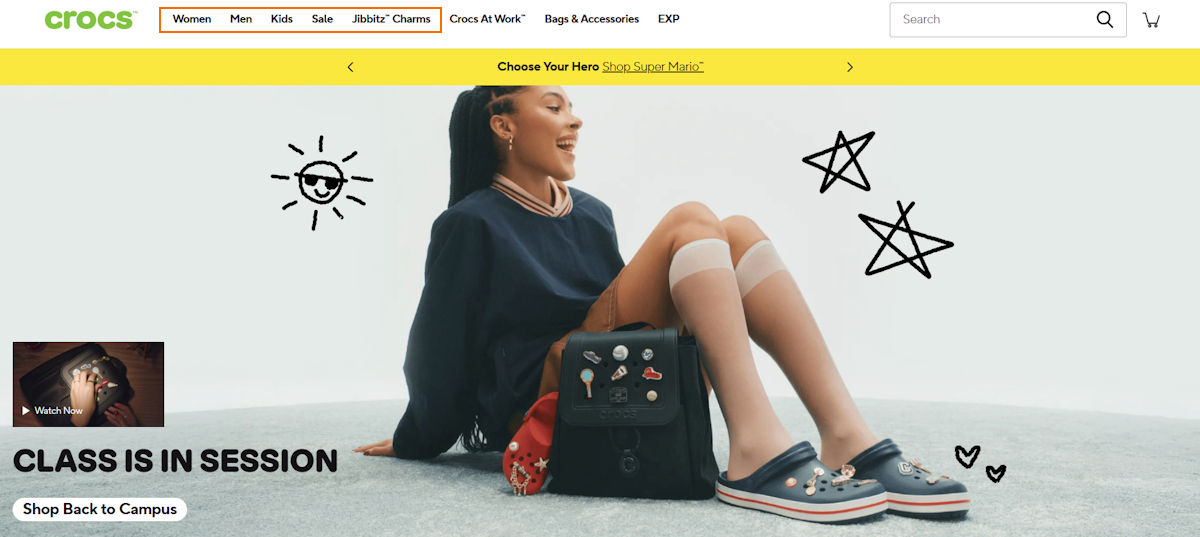 Crocs eCommerce store homepage