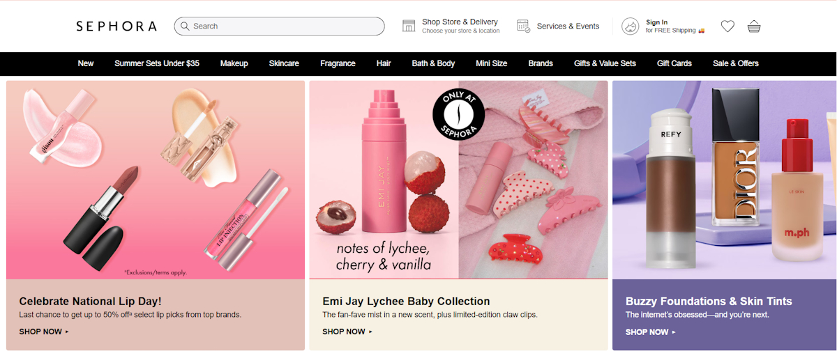 Sephora homepage images