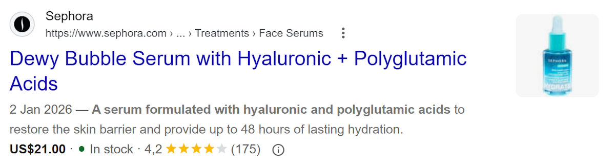 Rich results on Google example