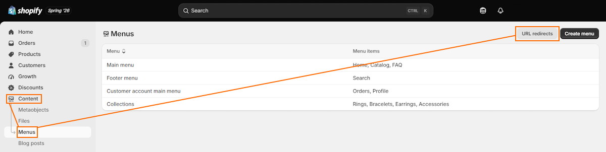 Shopify URL redirects