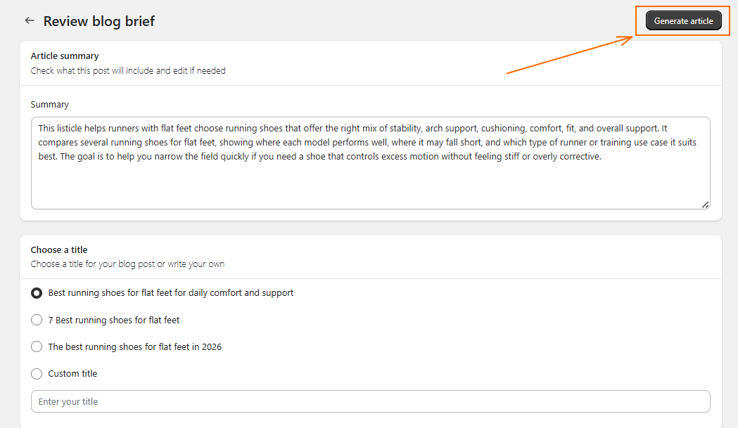Generate article with TinySEO blog builder