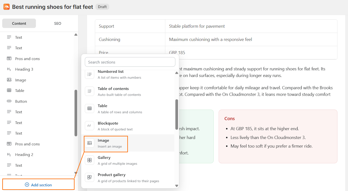How to add images to TinySEO blog builder
