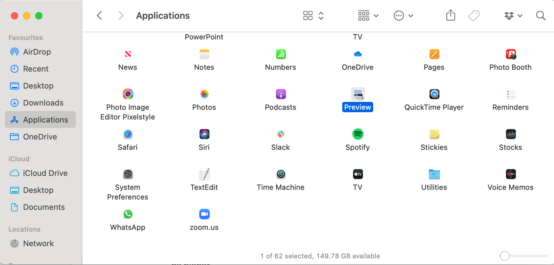 screenshot of choice of application on mac computer with preview app