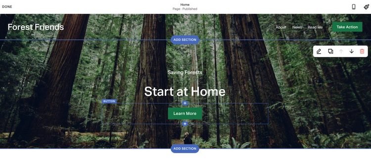 Squarespace website editor
