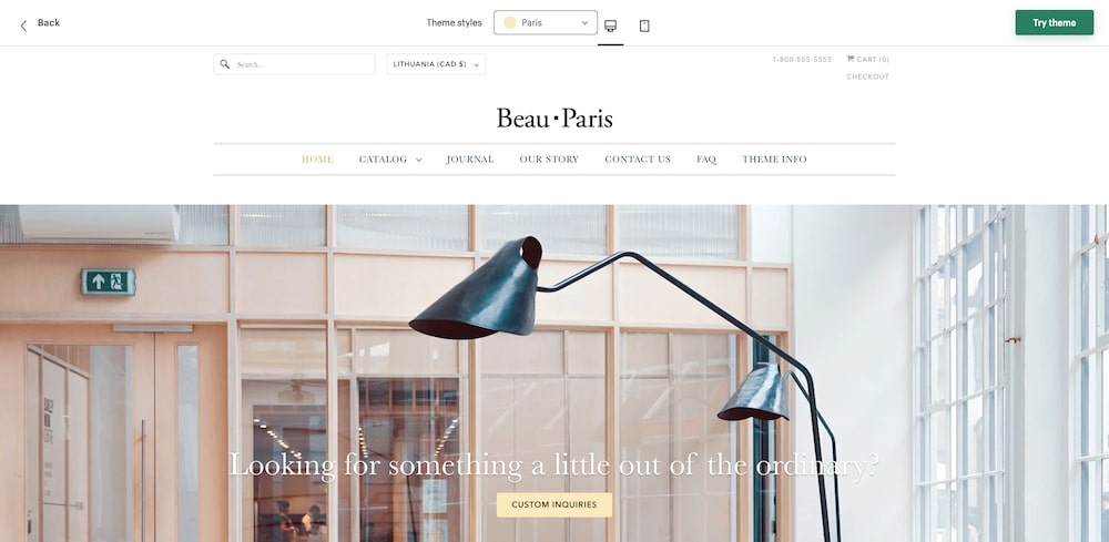 responsive shopify theme paris style demo store