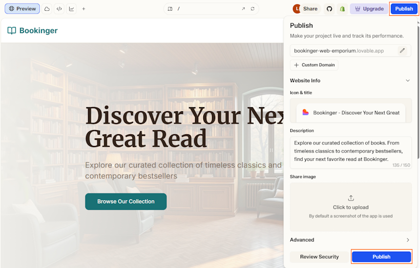 Lovable website publishing